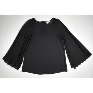 Halston Black Bell Sleeve Top Pleated Long Sleeve Blouse Womens Gypsy Whimsigoth